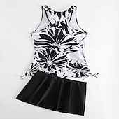 abordables Tankinis-Mujer Bañadores 2 piezas Falda Traje de baño Espalda al Aire Vacaciones Ropa de playa Floral Graphic Escote Redondo Sin Mangas Trajes de baño