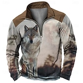 abordables Sweatshirts de Chasse-Homme Loup Impression 3D Sweatshirt Sports Mode Occasionnel Chasse manche longue Fermeture éclair Extérieur Soirée Vêtements de rue Noir Bleu Marron Marron 2 Marron 3 Automne Toutes saisons Designer