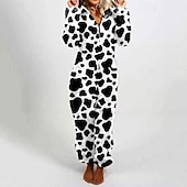 お買い得  レディース パジャマトップス＆ボトムス-女性用 パジャマ ラウンジウェア ワンジー ファッション カジュアル ソフト グラフィック ジッパー バケーション 家 ストリート 長袖 Ｖネック ブルー ブラック ピンク ルビーレッド オレンジ 春 秋 冬 レギュラー