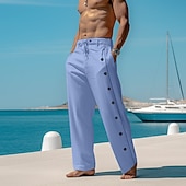 preiswerte Urlaub-Herren Leinenhosen Hose Sommerhose Strandhose Kordelzug Seitenknopf Gerader Schnitt Einfach Komfort Atmungsaktiv Knöchellang Lässig Täglich Ferien Mode Klassicher Stil Schwarz Weiß