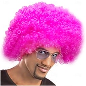 baratos Perucas de Carnaval-Peruca de Carnaval 2026 Rosa Vermelho Preta Encaracolado Afro Curto Peruca sintética para festivais Mardi Gras Parada Cabelo para fantasia de cosplay para Masculino