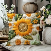 billiga Kuddtrender-Dekorativt örngott i vintagestil med solrosmotiv, 2D-tryck, mjukt polyestertyg med kuddfodral och fuskbroderi, perfekt för vår- och sommarsoffdekorationer i vardagsrummet