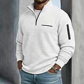 tanie Męska klasyczna koszulka polo-Męskie Koszulki polo waflowe Teksturowany Codzienny Sport i turystyka Quarter Zip Długi rękaw Moda Wygodny Zapiąć na zamek błyskawiczny Kieszeń Jesień i zima Wiosna i jesień Między sezonami Czarny