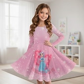  ragazze' 3D Grafico Cartoni animati 67 Abito Manica Lunga Stampa 3D Primavera Autunno Performance Vacanza Feste Casual Principessa Bello Bambini 4-12 Anni Vestito Casual Abito a trapezio Lunghezza al