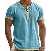 billige Casual T-skjorter for menn-Herre T skjorte Henly-skjorte T-skjorter Kortermet skjorte Kortermet Henley Sommer Vår Fargeblokk Mote Designer Grunnleggende Lapper Feriereise Gate Ut på byen Blå Svart Rosa Topp T-skjorte for menn