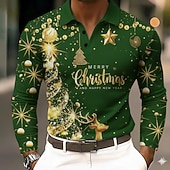 voordelige Kersttafereel Outfit-Kerstmis Voor heren Eland Kerstboom Polo Lange mouw Poloshirt Revers Casual Buiten Feestdagen Alledaagse kleding Festivaloutfit 3D-afdrukken Knop Lente Herfst Winter Zwart Rood Groen