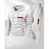 Недорогие спортивные костюмы-Муж. Спортивный костюм из двух частей Спортивные штаны Толстовка с капюшоном с карманом Однотонный Наборы одежды Наступила зима Темно-серый Темно-синий Тренажерный зал Пешеходный туризм Разрабатывать