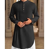 abordables Robes de Chambre-Homme Loungewear Chemise de Nuit Uni Élégant Confort Maison Quotidien Coton Respirant Col montant manche longue Printemps Automne Noir Blanche