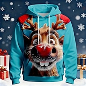 billige Juledyreantrekk-Jul Herre Elgjul Hattetrøje Genser Mote Daglig Fritid Crew-hals Med hette Hjem Fest Gave Sjø blå Kongeblå Grønn Snorer Høst Vinter Designer S M L XL XXL XXXL