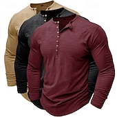 preiswerte Lässiges Henley-T-Shirt-3er-Pack Henley-Shirts für Herren, langärmlig, einfarbig, modisch, lässig, für Alltag und Freizeit, 3er-Pack, Henley-Shirts in Blau, Weiß und Schwarz, ideal für Sommer und Frühling,