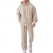 cheap Basic Tracksuits-Men's Hoodie Tracksuit Hoodie &amp; Pants Outfit Set Hoodies Set Hoodie Outdoor Daily Sports Jacquard Drawstring Pocket Plain Black Orange Khaki Polyester Activewear Fashion Streetwear Spring