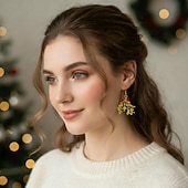 voordelige Dames ringen-Kerst maretak oorbellen met rode strik – feestelijk cadeau voor de feestdagen