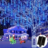 voordelige Zonne-lichtslingers-2 In 1 Buiten Zonne- Meteor Shower Licht String 16Tubes 384 LED Parels Binnen en Buiten Binnenplaats Dakrand Balkon Portiek Bruiloft Festival Sfeer Decoratieve Lichten Afstandsbediening