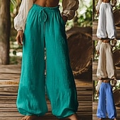 preiswerte weites Bein und hohe Taille-Damen Weites Bein Chinos Lässig Volle Länge Mittlere Hüfthöhe Blau Aprikose Weiß / Weiß Grün Frühling, Herbst, Winter, Sommer