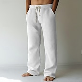 preiswerte Gerade Bein-Herren Jogginghose Hose Baggy-Hosen Gerade geschnittene Sweatpants Waffelhose Kordelzug Elastischer Bund Einfach Atmungsaktiv Volle Länge Urlaub Lässig Täglich Klassicher Stil Basic Schwarz Weiß