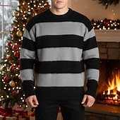 preiswerte Herrenpullover-Herren Weihnachtspullover Pullover Strickpullover Gerippt Stricken Normale Oberteile Gestrickt Gestreift Rundhalsausschnitt Mode Basic Weihnachten Urlaub Bekleidung Herbst Winter Weiß Blau M L XL