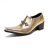 economico Scarpe da uomo-Scarpe eleganti con stampa di serpente oro di Mardi Gras per uomini – pelle di mucca premium 100% all’avanguardia design a punta per Carnevale feste e occasioni speciali