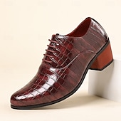 abordables Zapatos Oxford-Men's Burgundy Crocodile Patterned Faux Leather Dress Shoes - Elegant Footwear for Special Occasions and Evening Wear