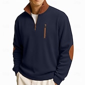 ieftine Tricouri din corduroy-Bărbați Cămasă Corduroy Tee Top Tricou cu maneca lunga Cămăși bărbătești cu petice la coate Manșon Lung Fermoar Vară Toamnă Toamna iarna Bloc Culoare Zilnic Casual Stil de strada Fermoar