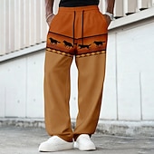 billiga träningsbyxor med tryck för män-Herr Geometrisk Varg Indisk kultur Joggingbyxor Långbyxor Casual byxor Medium Midja Vintage retro Utomhus Jakt Träningspass Elastisk dragsko i midjan Raka byxor med fickor Vår Höst 3D-tryck Gul