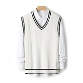 Χαμηλού Κόστους Ανδρικό μάλλινο πουλόβερ-Ανδρικό γιλέκο από κασμίρ υψηλής ποιότητας με λαιμόκοψη V από καθαρό μαλλί, κλασικό πλεκτό πουλόβερ, απαλό, ζεστό, αναπνεύσιμο