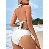 رخيصةأون أطقم البيكيني-ملابس سباحة نسائية بيكيني قطعتين م تفادي بالألوان المتباينة نحيف بدون ظهر إجازة ملابس شاطئية بلون موحد على شكل هالتر بدون أكمام