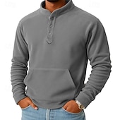 cheap Fleece Hoodie-Men's Sweatshirt Fleece Sweatshirt Button Up Hoodie Black Dark Green Khaki Coffee Gray Henley Plain Patchwork Kangaroo Pocket Sports &amp; Outdoor Casual Daily Streetwear Cool Sportswear Fall Winter