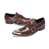 economico Scarpe Eleganti Classiche-Men's Genuine Leather Burgundy Snakeskin Dress Shoes, Stylish Double Monk Strap Shoes for Weddings, Luxury Footwear for Groom and Wedding Guests