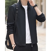 abordables Vestes de course-Homme Couleur Unie Veste zippée blouson aviateur Manteaux décontractés Printemps &amp; Automne avec poches manche longue Athleisure Imperméable Léger Salle de sport Randonnée Course Entraînement Noir