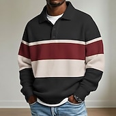 economico Polo da rugby da uomo-Per uomo Strisce orizzontali Magliette Polo a Nido d'Ape Polo da rugby Manica Lunga Magliette polo Camicie con Colletto Casual Athleisure Abbigliamento quotidiano Bottoni Primavera Autunno Inverno