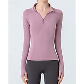 billige Women's Shirt-Women's Solid Colored Tennis Shirt Sport Top Stylish Quarter Zip Elastic Sweat-Wicking Breathable Golf Pickleball Yoga Stand Collar Top Winter Dark Pink Black Yellow Tennis Clothing