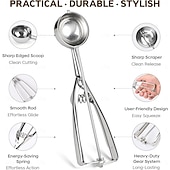 رخيصةأون أدوات وأجهزة المطبخ-مجموعة مغارف آيس كريم مكونة من 3 قطع، مغرفة آيس كريم من الفولاذ المقاوم للصدأ مع إطلاق الزناد، مغرفة كوكيز للخبز، مغرفة عجينة كوكيز