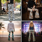 זול מכנסי קז&amp;#39;ואל מודפסים לגברים-בגדי ריקוד גברים תבנית גאומטרית מכנסיים מכנסי דיסקו מכנסי פעמון משנות ה-60 וה-70 מותן בינוני רטרו וינטג' בָּחוּץ מפלגה קזו'אל כיסי צד מכנסיים מתרחבים אביב סתיו הדפסת תלת מימד שחור 1 שחור