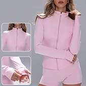 cheap Yoga Tops-Women's Zip Up Jacket Yoga Jacket Stand Collar Lightweight Tummy Control with Thumbholes Long Sleeve Sports Solid Color Top For Athletic Sports Pilates Activewear
