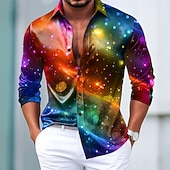 economico Camicia in Raso da Uomo-Natale Per uomo Glitter scintillanti Buon anno Luci natalizie Camicia Camicia in raso Camicia elegante Manica Lunga Moda Casual Feste Ferie Estate Primavera Autunno Collo ripiegato Stampa 3D Camicie