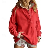 preiswerte Einfache Kapuzenpullover-Damen Pullover Sweatshirt Patchwork Knöpfe Einfach Mode Lässig Langarm Hoher Ausschnitt Normale Oberteile Lässig Straße Alltagskleidung Schwarz Wein Rote Herbst Winter