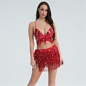 abordables Hauts &amp; Ensembles-Costume de performance de danse indienne de danse du ventre de Samba Dancewear Ensemble de jupe à franges à sequins Tenue de performance de scène de club nocturne Costume de performance