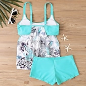 abordables Tankinis-Mujer Bañadores 2 piezas Bermudas Traje de baño Retazos Espalda al Aire Vacaciones Ropa de playa Floral Escote en U Sin Mangas Trajes de baño