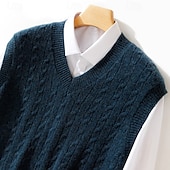 Χαμηλού Κόστους Ανδρικό μάλλινο πουλόβερ-Ανδρικό γιλέκο από κασμίρ υψηλής ποιότητας με λαιμόκοψη V από καθαρό μαλλί, κλασικό πλεκτό πουλόβερ, απαλό, ζεστό, αναπνεύσιμο
