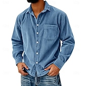 economico camicie casual da uomo-Per uomo Camicia Camicia casual Camicia di Velluto a Coste Blu Nero Viola Grigio Manica Lunga Semplice Bavero Casuale Uscire Tasca Abbigliamento Moda Retrò Vintage Casual