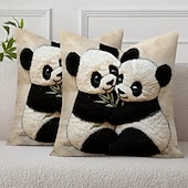 cheap Textured Throw Pillows-Panda Hug Design Linen Pillow Cover 2D Flat Print Modern Square Cushion Case with Zipper Closure Soft Decorative Throw Pillow Cover for Sofa Bedroom Living Room Decor