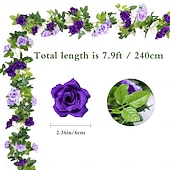tanie Rośliny i kwiaty sztuczne-Girlanda ze sztucznych kwiatów róż o długości 240 cm/23,7 stopy, sztuczne pnącza, jedwabna roślina wisząca, do dekoracji łuku weselnego, pokoju na przyjęcie, domu, ogrodu, hotelu lub biura