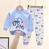 billiga Pyjamas-Småbarn Pojkar 2 delar Pyjamasset Långärmad Z17 Z29 Z13 Ensfärgat Djur Vår Höst Förtjusande Hem 7-13 år