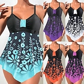 economico Tankini-Per donna Costumi da bagno Due pezzi Birichino Costume da bagno Senza schiena Vacanza Vintage Floreale Grafico Scollo a V Senza Maniche Costumi da bagno