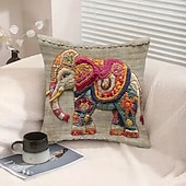 abordables Tirar almohadas, inserciones y cubiertas-Funda de cojín decorativa de elefante colorido con estampado plano 2D, 45x45 cm (18x18 pulgadas), ideal para sofá, sala de estar o como detalle decorativo en el hogar.