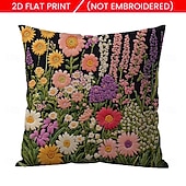 cheap Textured Throw Pillows-Floral Pattern Pillow Cover 2D Flat Print Soft Comfortable Cushion Case with Faux embroidery for Living Room Sofa Bedroom Home Decoration