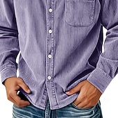 economico camicie casual da uomo-Per uomo Camicia Camicia casual Camicia di Velluto a Coste Blu Nero Viola Grigio Manica Lunga Semplice Bavero Casuale Uscire Tasca Abbigliamento Moda Retrò Vintage Casual