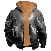 abordables Imprimé animalier-Homme Loup Polaire Sweat à capuche Veste Sweatshirt Classique Militaire Chasse manche longue Col ras du cou Extérieur Camping Noir Bleu de minuit Gris Gris 2 Zip Up Automne Hiver Designer S M L XL
