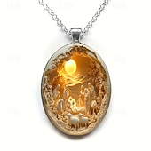 Недорогие Подарки-Рождественское ожерелье с изображением воскресения Иисуса, винтажное стеклянное овальное ожерелье для женщин, простое модное христианское религиозное украшение-символ для повседневной носки, Рождество