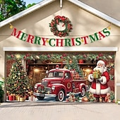 זול כיסויי דלתות מוסך חג המולד-כיסוי לדלת מוסך לחג המולד, בית סנטה קלאוס, רקע תלייה גדול, 2 מכוניות, קישוט מסיבת חג חיצוני, הדפס שטוח דו-ממדי, באנר קיר חגיגי, חצר בית, רקע סצנת חג המולד, 7*8 רגל